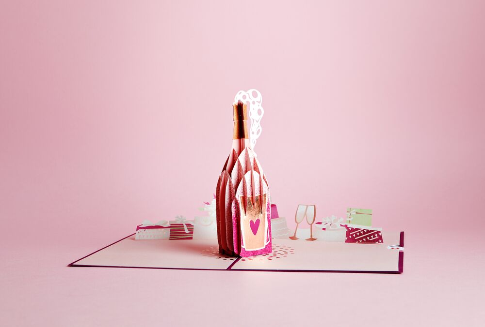 Pink Wedding Champagne Bottle Pop-Up Card
