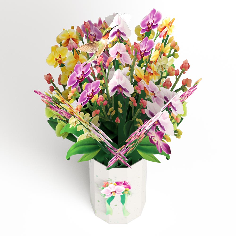 Mother's Day Orchid Pop-Up Card & Bouquet Bundle