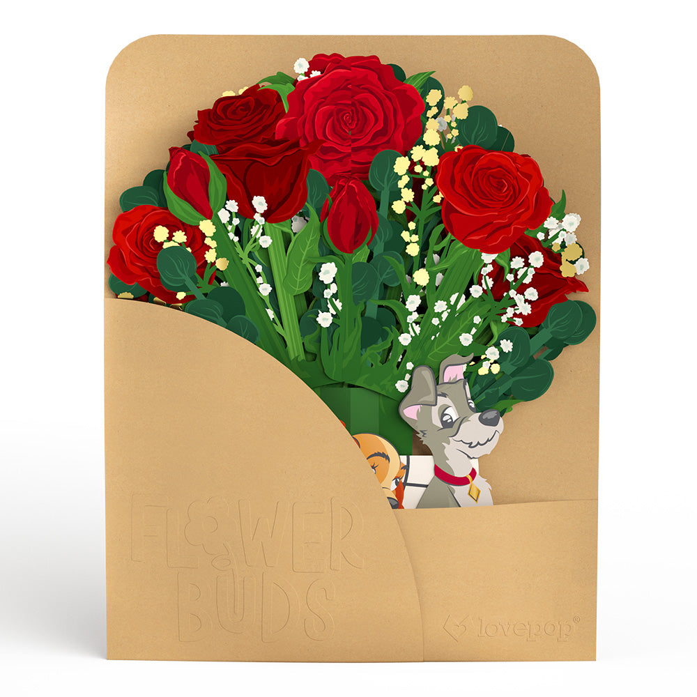 Disney’s Lady & The Tramp Pop-Up Card & Flower Buds Bouquet Bundle