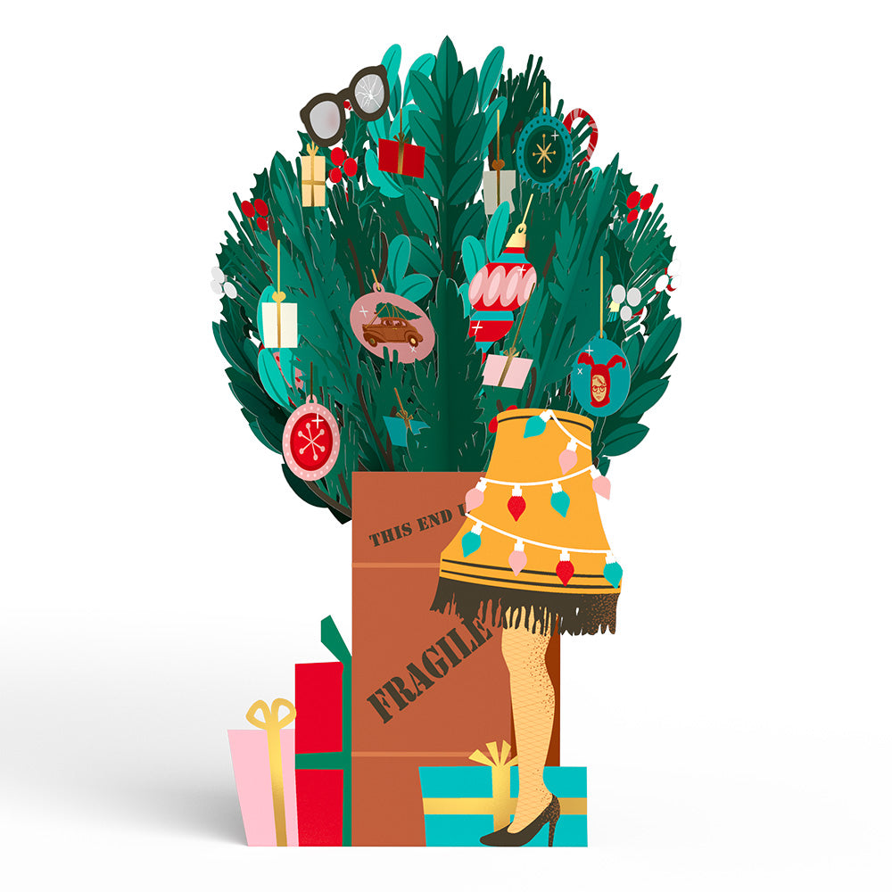 A Christmas Story Holiday Leg Lamp Pop-Up Card & Flower Buds Bouquet Bundle