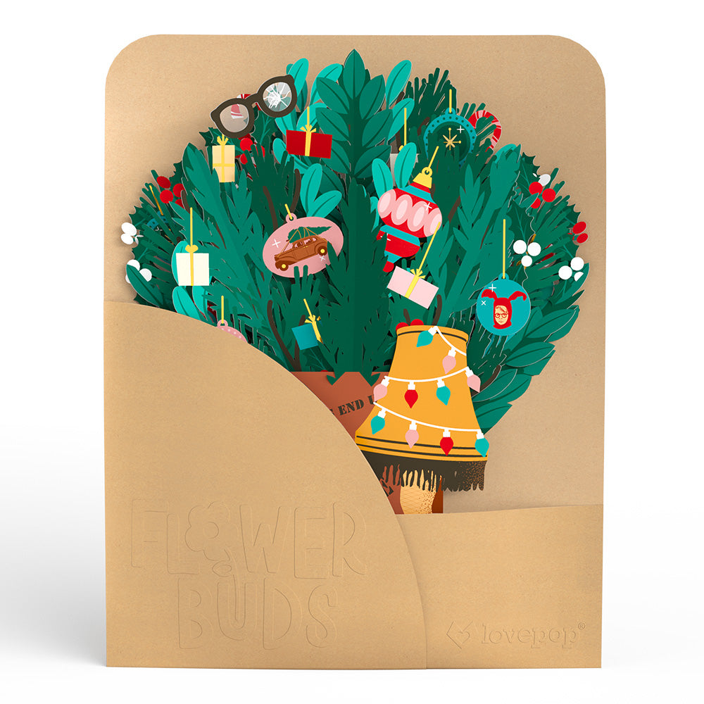 A Christmas Story Holiday Leg Lamp Pop-Up Card & Flower Buds Bouquet Bundle