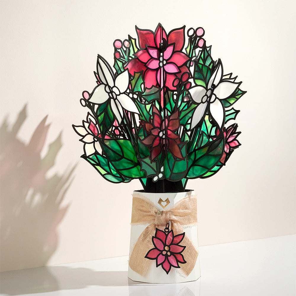 Season's Greetings Poinsettia Pop-Up Card & Suncatcher Bouquet Bundle