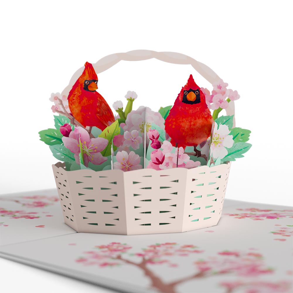 Cherry Blossom Basket with Cardinals Mother's Day Pop-Up Card and Sentiment Set for Spanish Grandmother