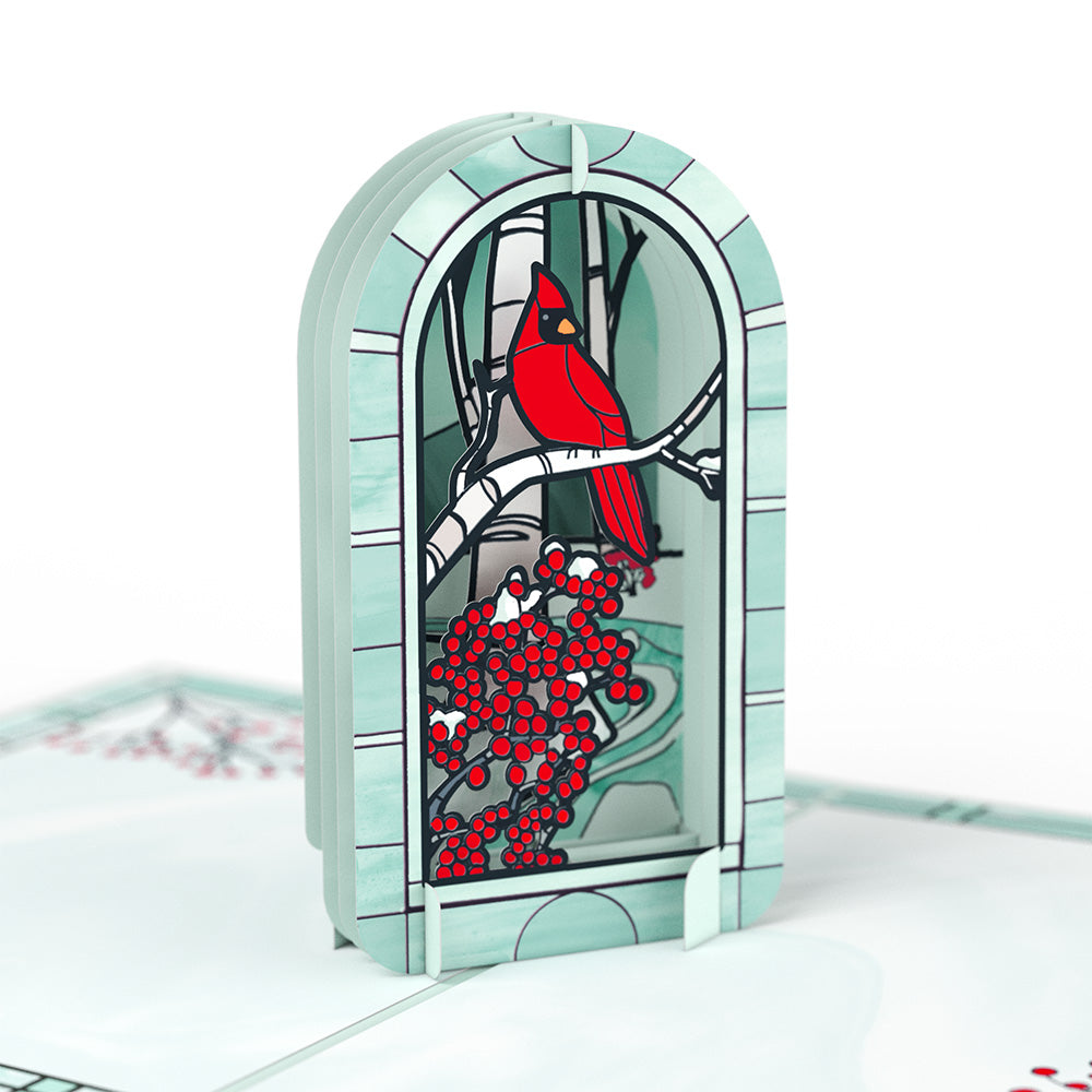 Stained Glass Winter Cardinal Pop-Up Card