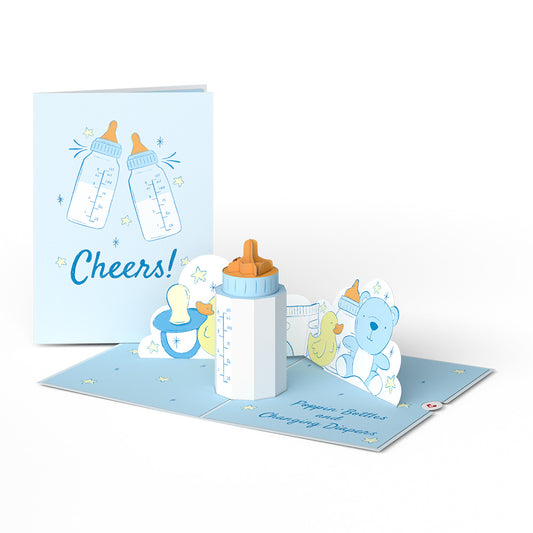 Poppin' Bottles and Changing Diapers New Baby Pop-Up Card