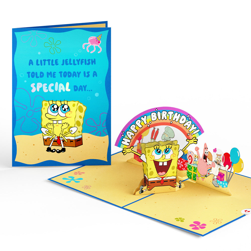 SpongeBob SquarePants Birthday Pop-Up Card & Flower Buds Bouquet Bundle