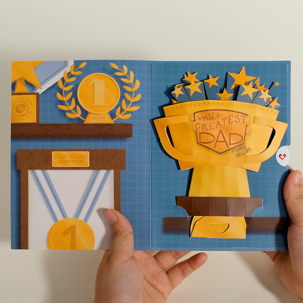 World’s Greatest Dad Card with Mini Pop-Up Trophy Gift