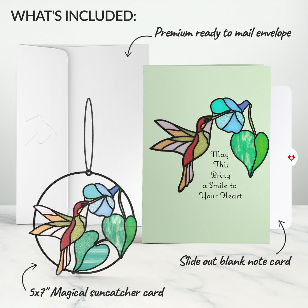 Smile to Your Heart Hummingbird Suncatcher Card