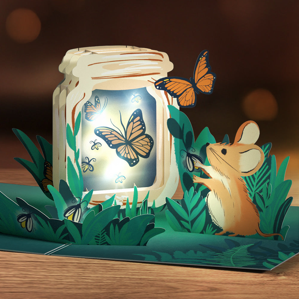 Thinking of You Butterfly Jar Light-Up Pop-Up Card