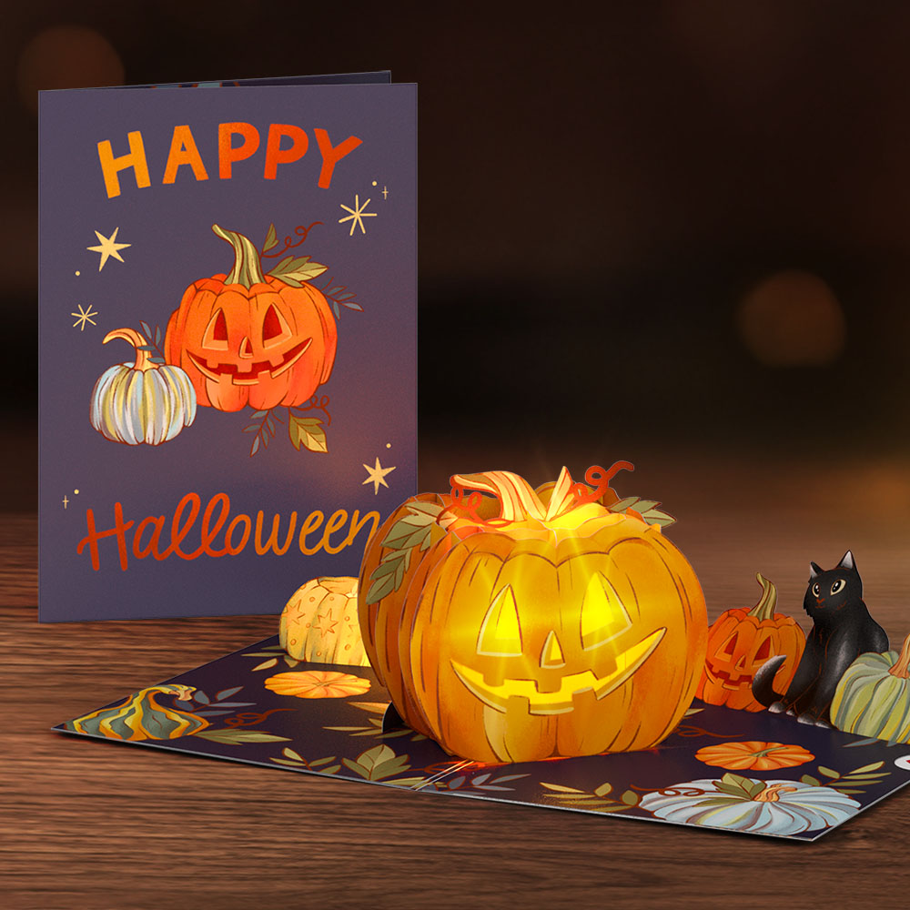 Happy Halloween Pumpkin Light-Up Pop-Up Card
