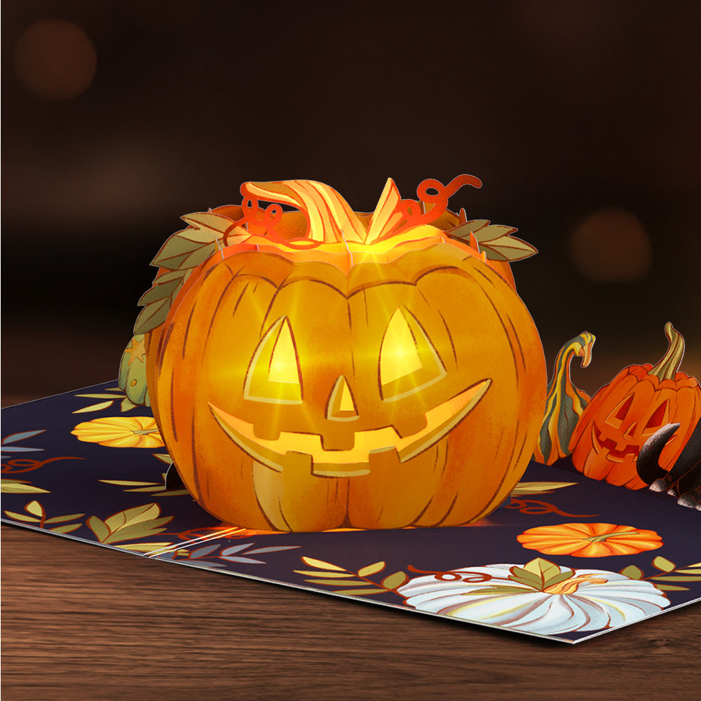 Happy Halloween Pumpkin Light-Up Pop-Up Card