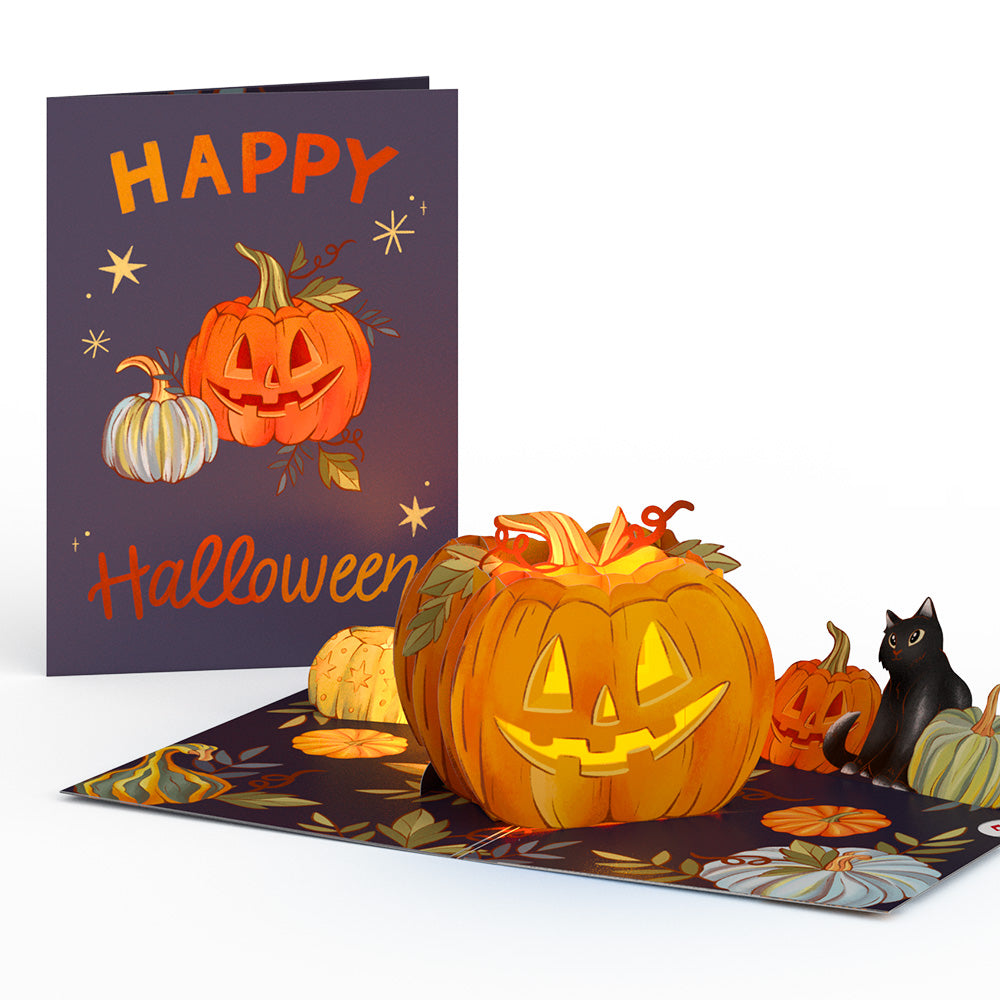 Happy Halloween Pumpkin Light-Up Pop-Up Card