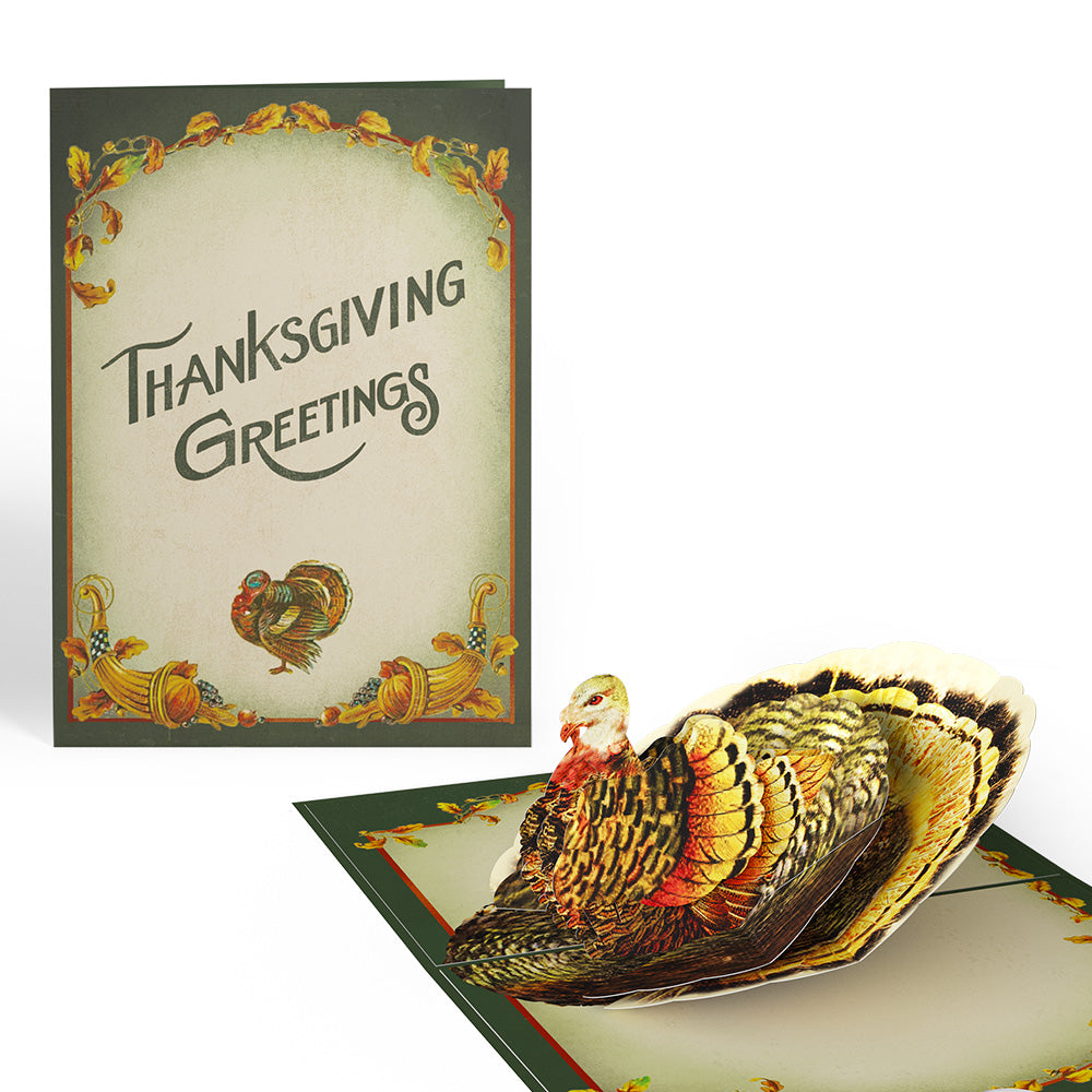 Thanksgiving Greetings Vintage Turkey Pop-Up Card