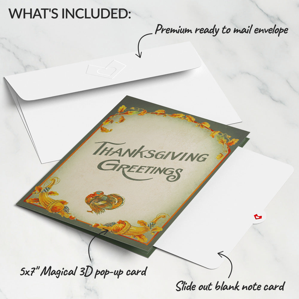 Thanksgiving Greetings Vintage Turkey Pop-Up Card
