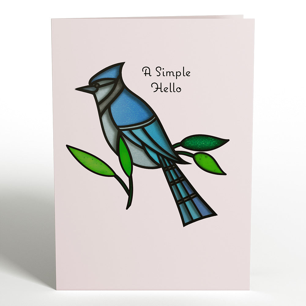 Simple Hello Blue Jay Suncatcher Card