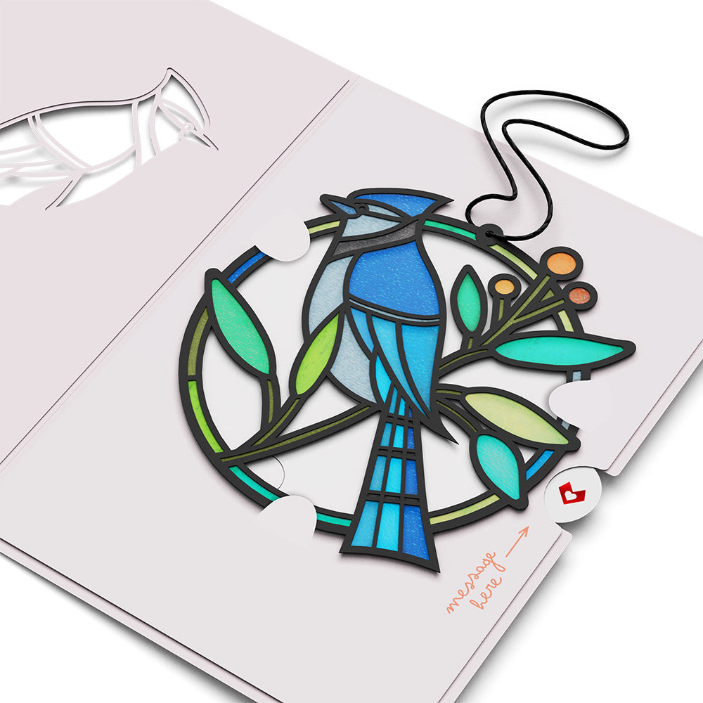 Simple Hello Blue Jay Suncatcher Card