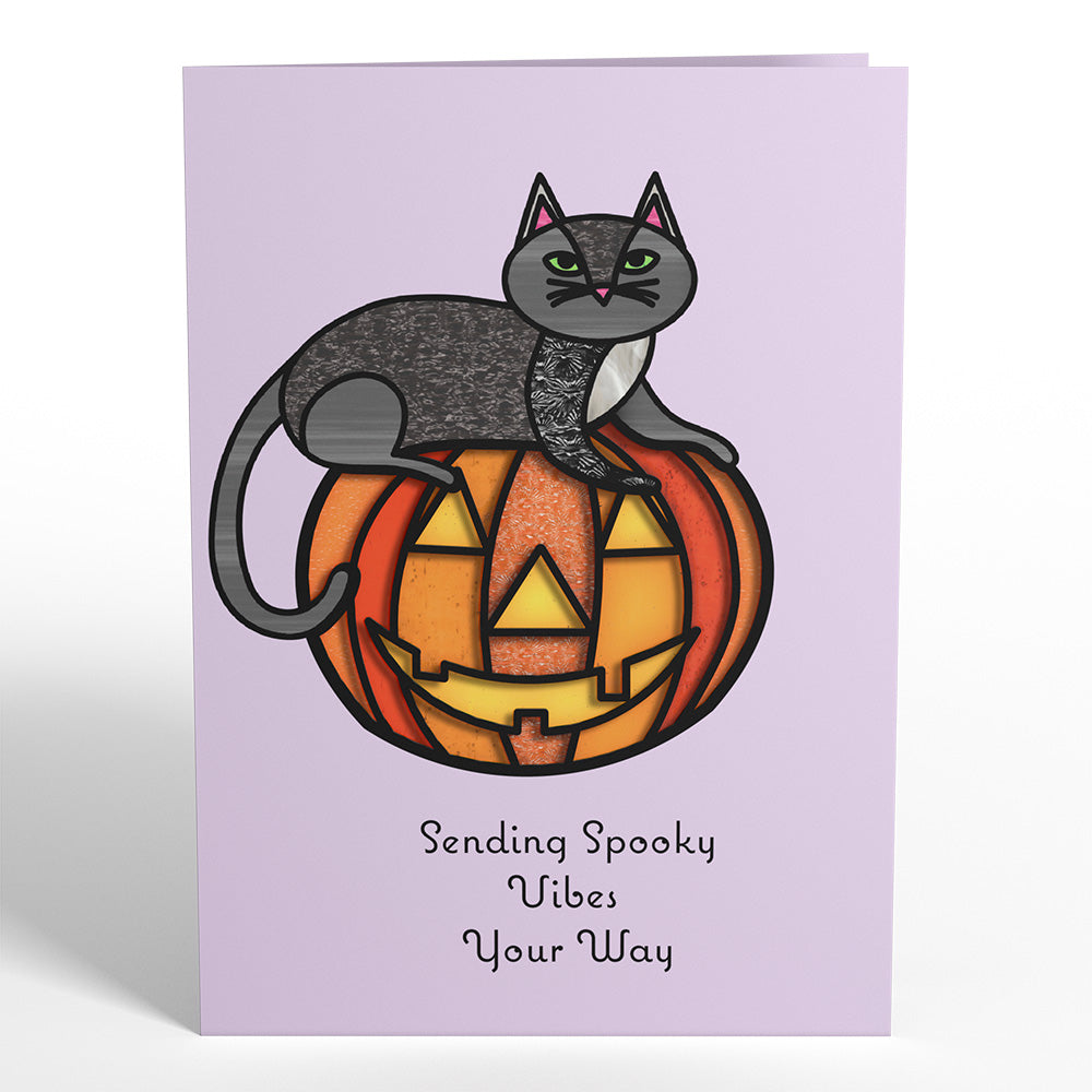 Spooky Vibes Halloween Cat Suncatcher Card