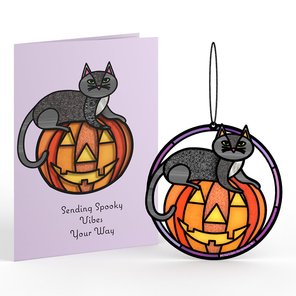 Spooky Vibes Halloween Cat Suncatcher Card