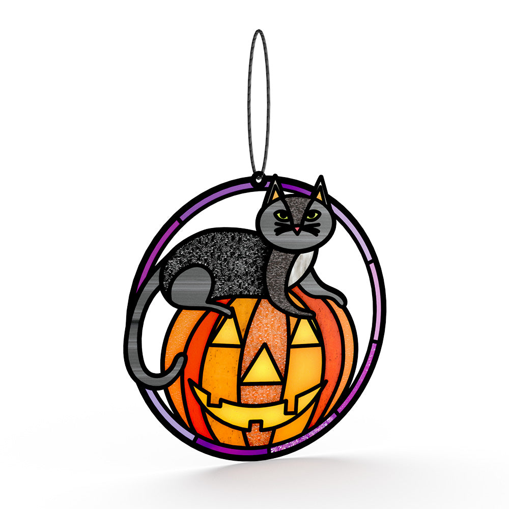 Spooky Vibes Halloween Cat Suncatcher Card