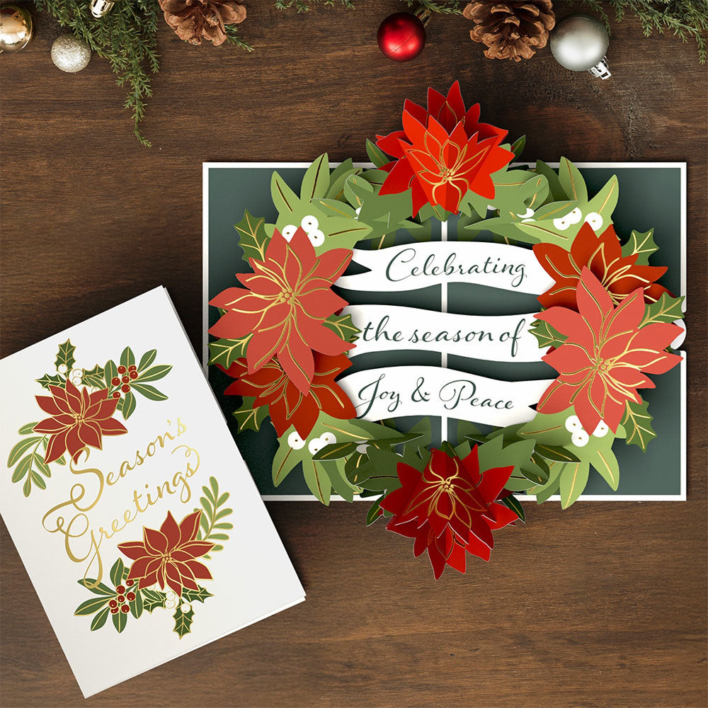 Season's Greetings Poinsettia Wreath Pop-Up Card