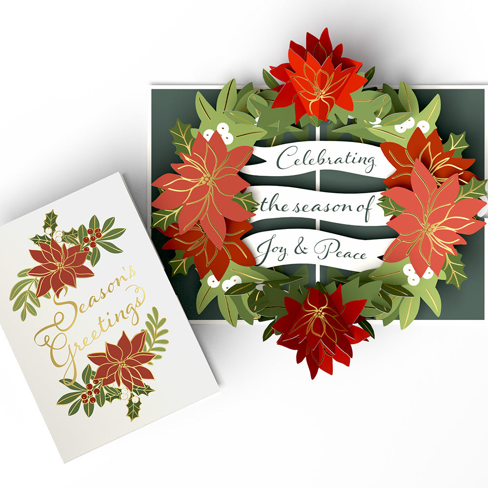 Season's Greetings Poinsettia Wreath Pop-Up Card