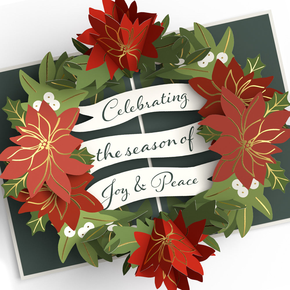 Season's Greetings Poinsettia Wreath Pop-Up Card