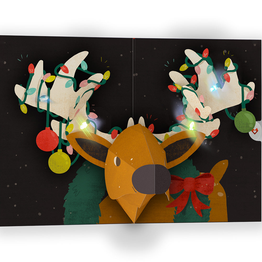 All Is Bright Holiday Reindeer Light-Up Pop-Up Card
