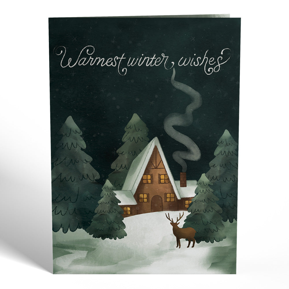 Winter Wishes Mountain Village Light-Up Pop-Up Card