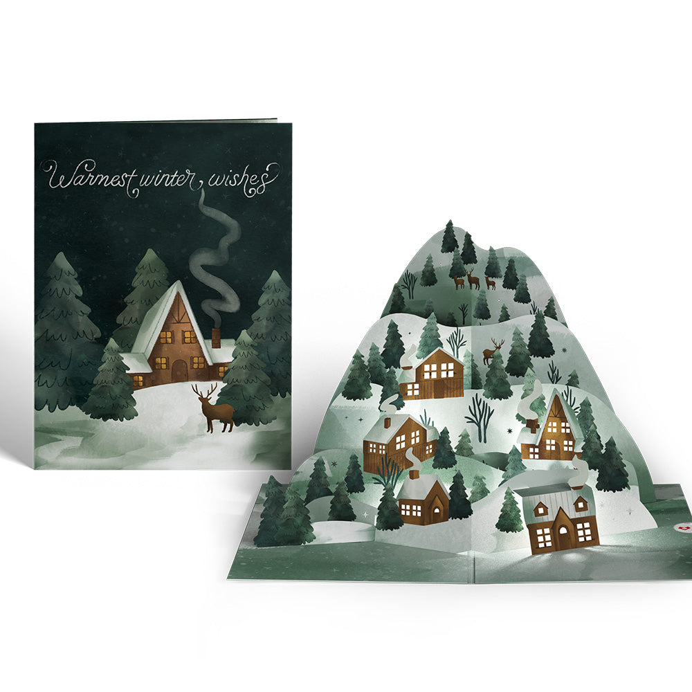 Winter Wishes Mountain Village Light-Up Pop-Up Card