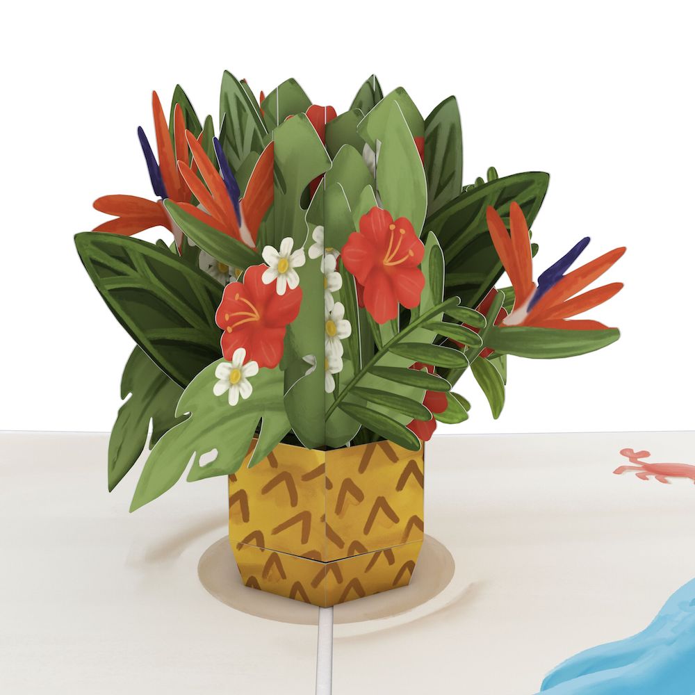 Tropical Flower Basket Birthday Pop-Up Card and Surprise Skeleton Sentiment Set