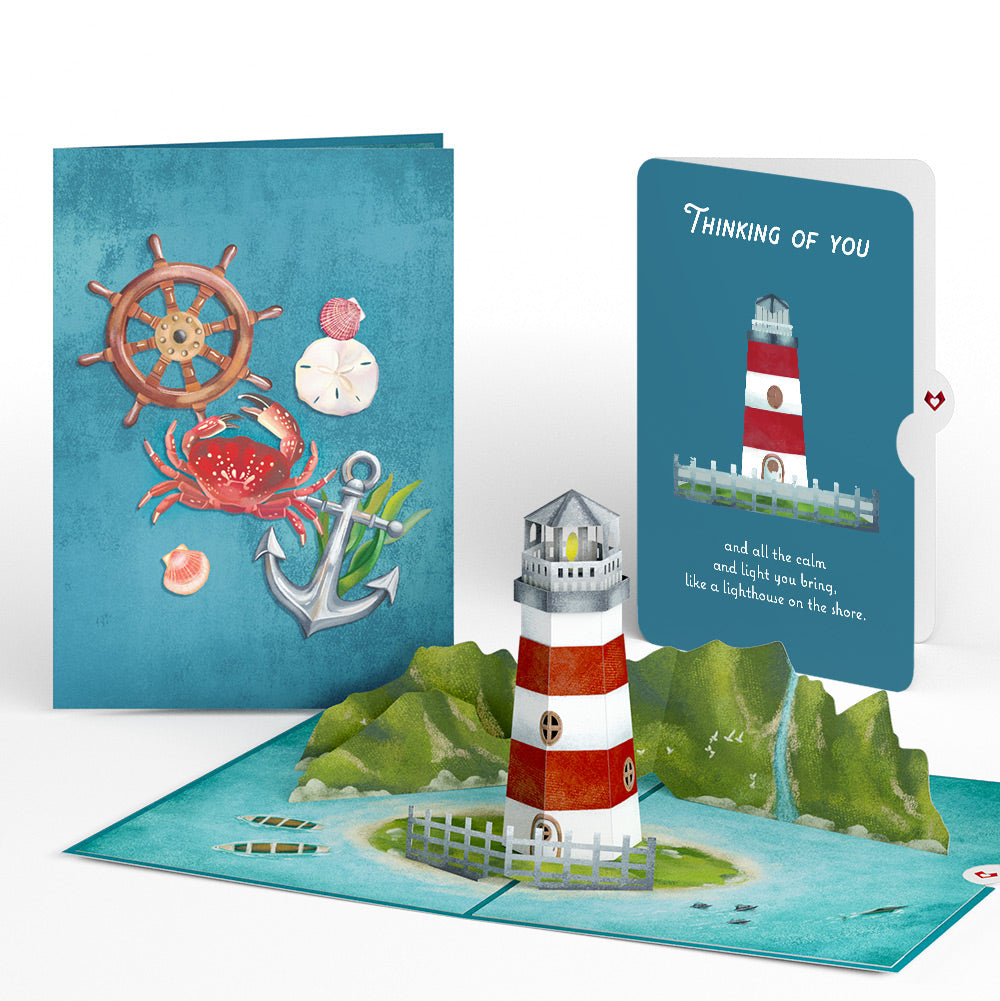 Coastal Lighthouse Thinking of You Pop-Up Card and Sentiment Set – Lovepop