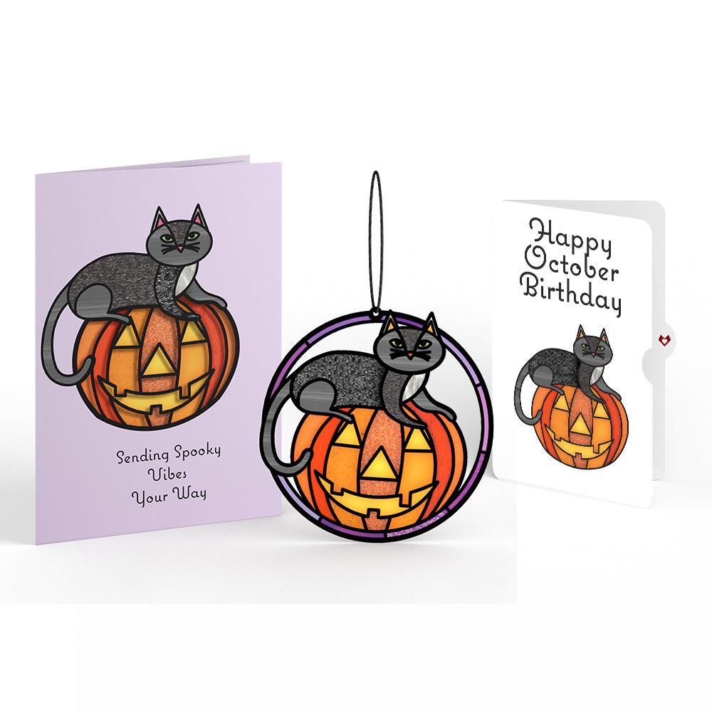 Spooky Vibes Halloween Cat Suncatcher Card and October Birthday
