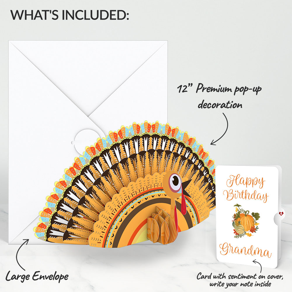 Gobbling Turkey Birthday Giant Pop-Up Gift and Sentiment Set for Grandma