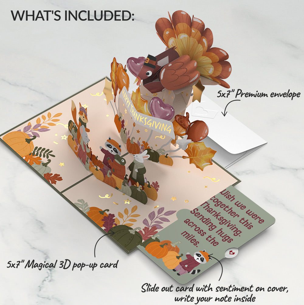 Woodland Animals Thanksgiving Day Parade Pop-Up Card and Raccoon Across the Miles Sentiment Set