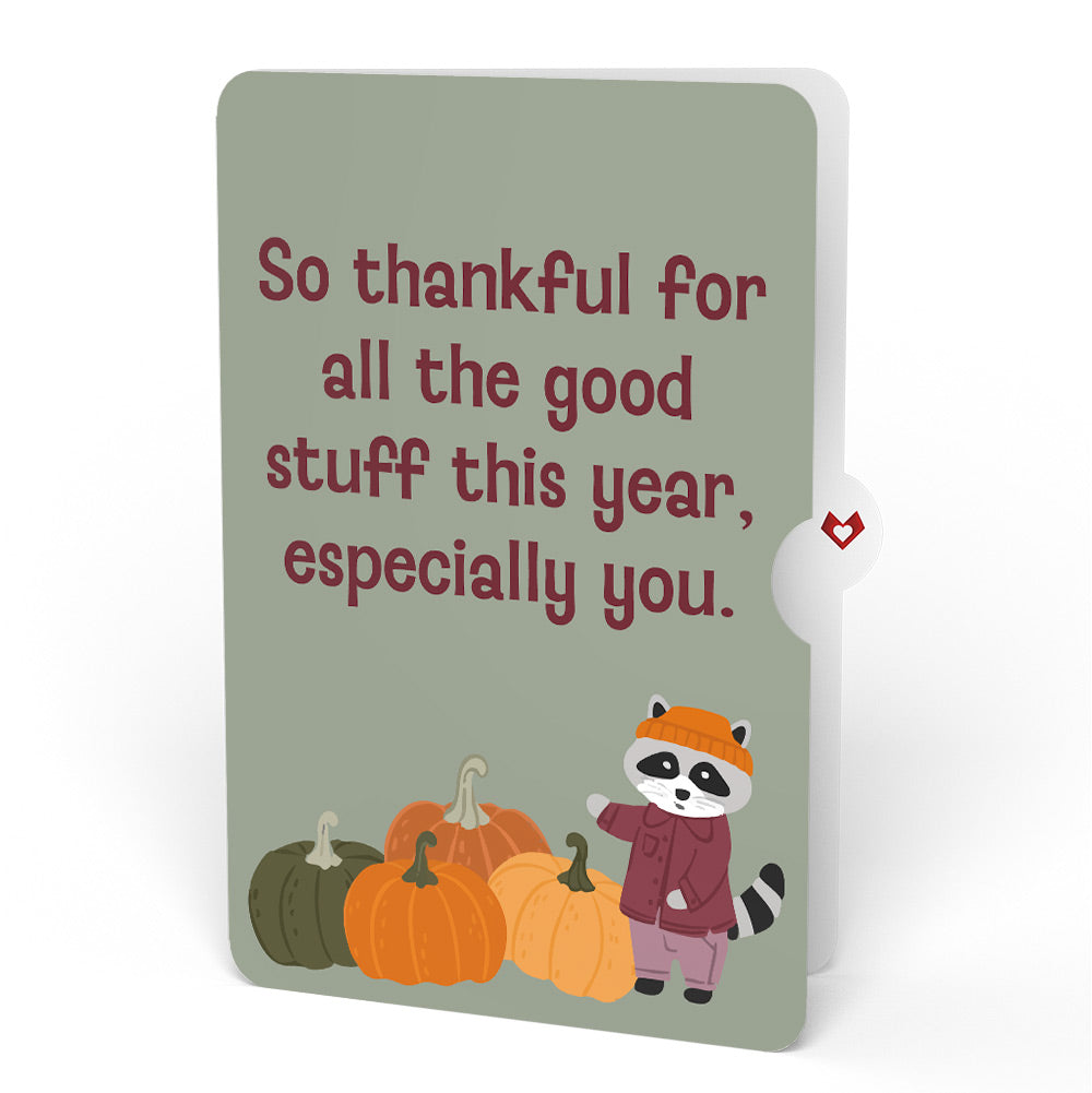 Woodland Animals Thanksgiving Day Parade Appreciation Pop-Up Card and Especially You Raccoon Sentiment Set