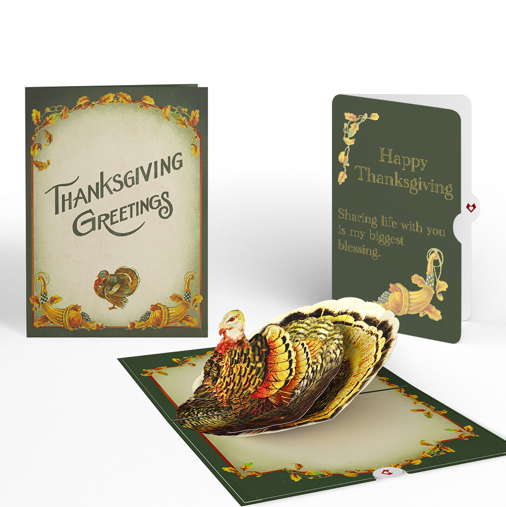 Thanksgiving Greetings Vintage Turkey Pop-Up Card and Sentiment Set for Partner