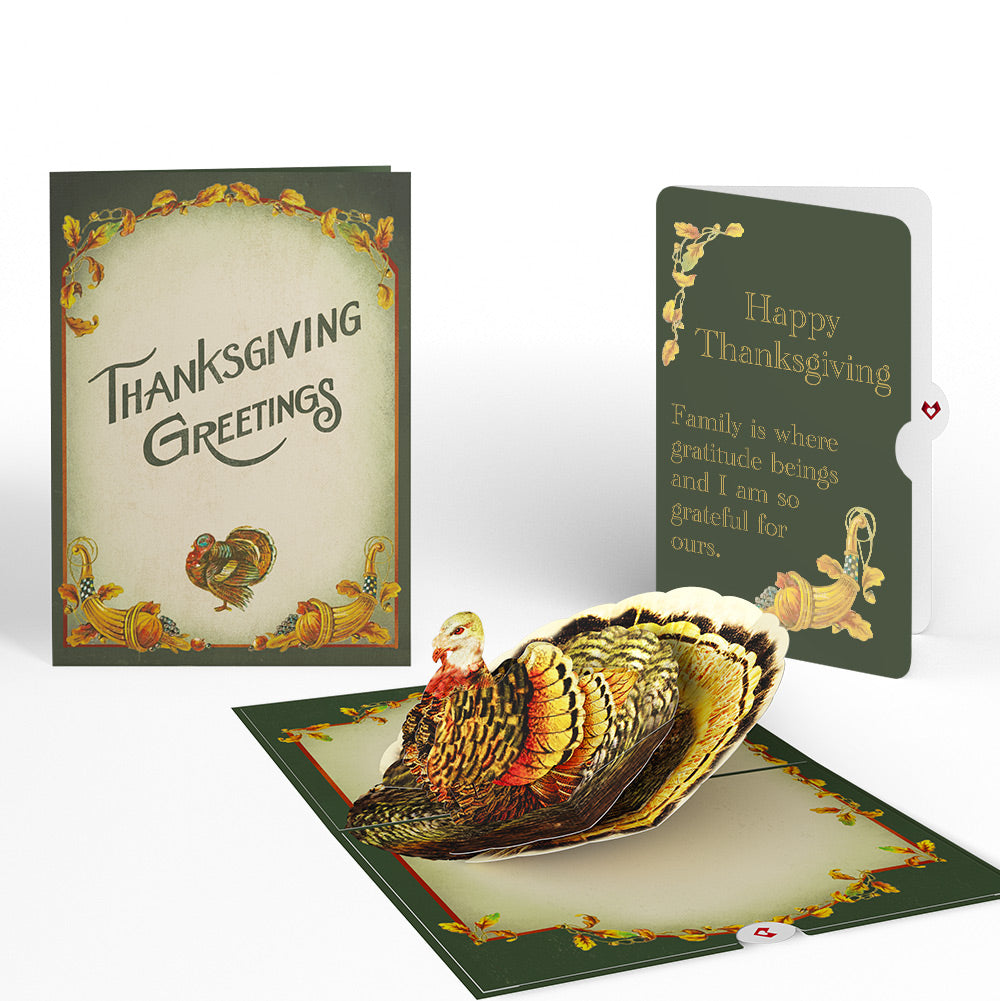Thanksgiving Greetings Vintage Turkey Pop-Up Card and Sentiment Set for Family