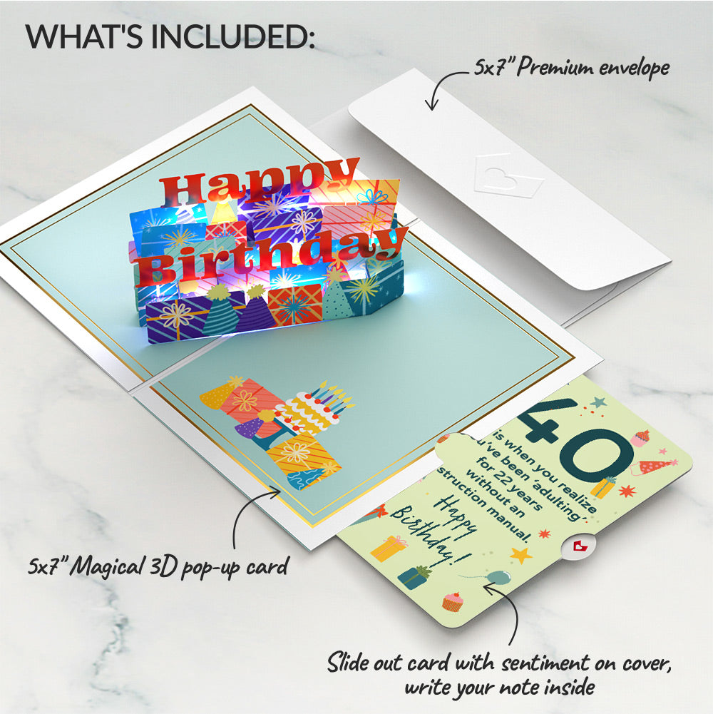 Wishing You a Happy 40th Birthday Music and Lights Pop-Up Card and Sentiment Set