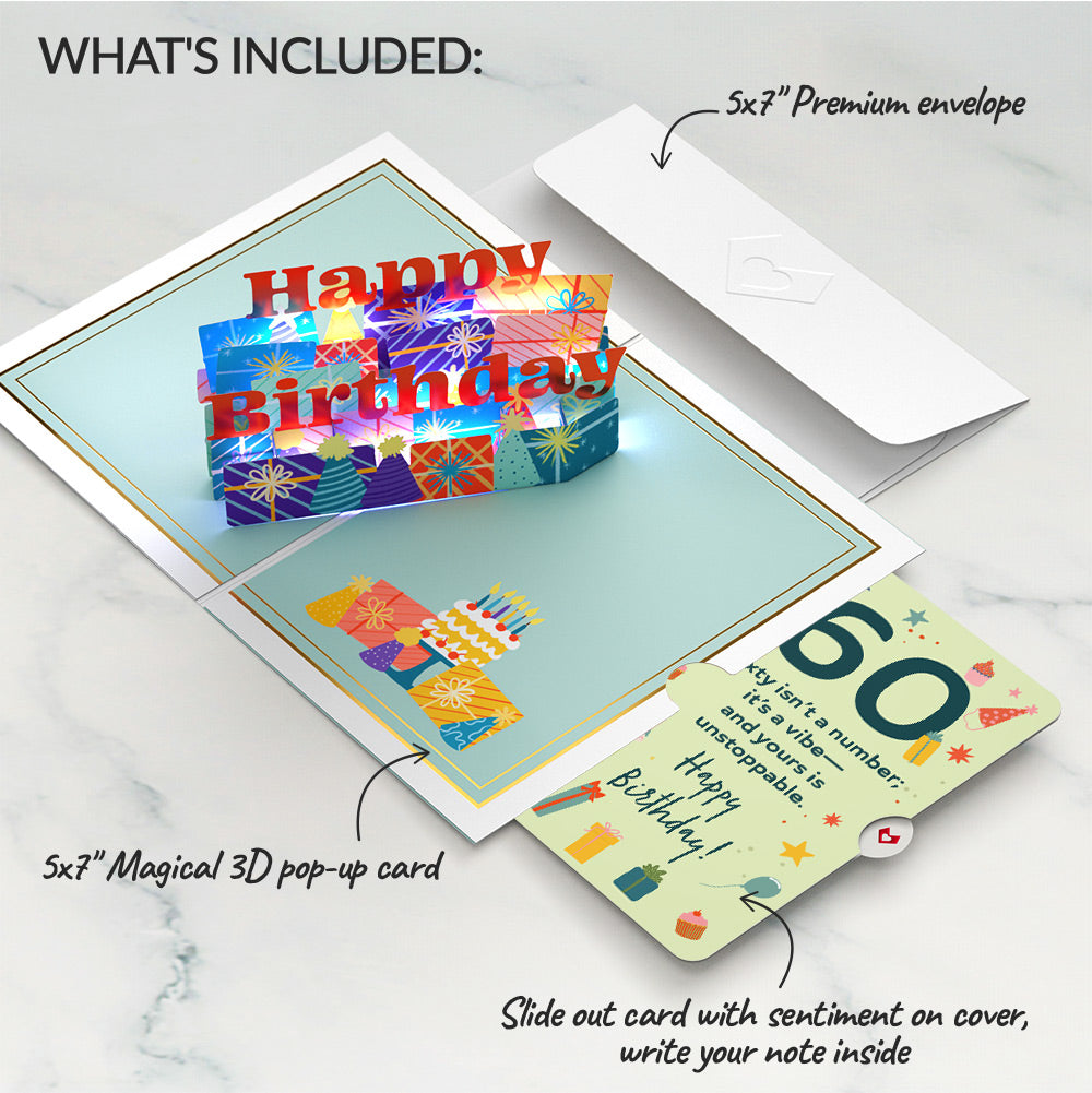 Wishing You a Happy 60th Birthday Music and Lights Pop-Up Card and Sentiment Set