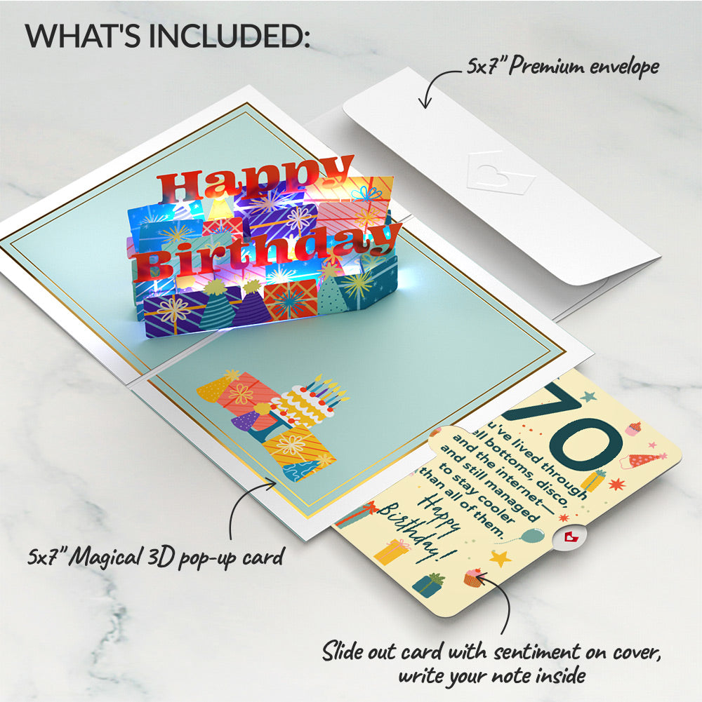Wishing You a Happy 70th Birthday Music and Lights Pop-Up Card and Sentiment Set