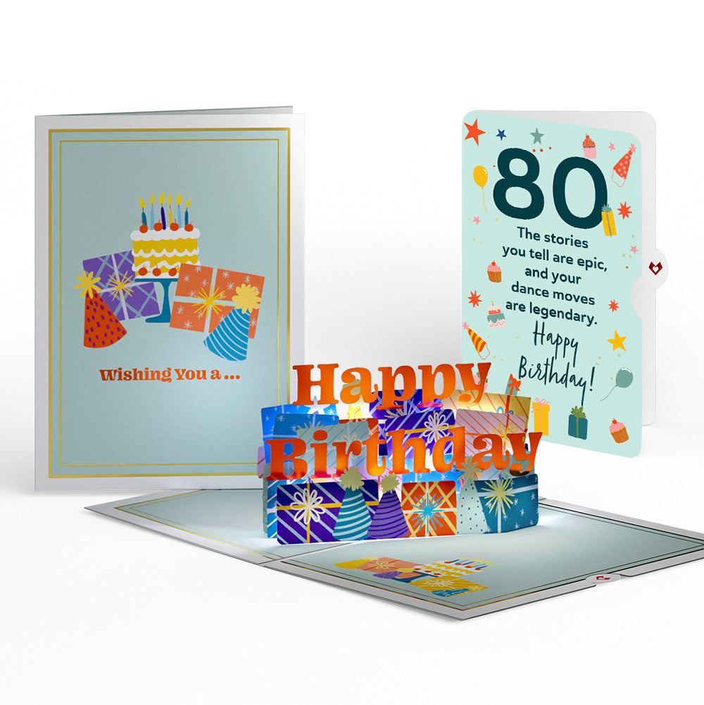 Wishing You a Happy 80th Birthday Music and Lights Pop-Up Card and Sentiment Set