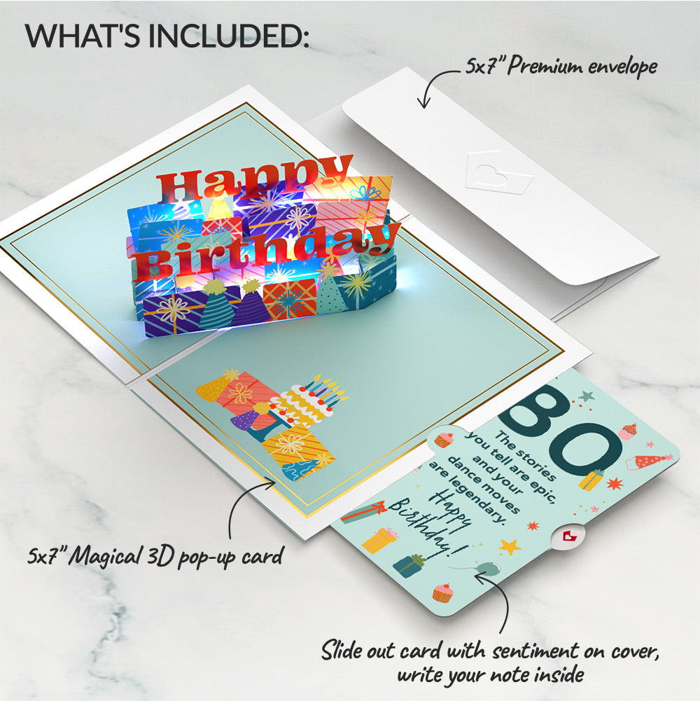 Wishing You a Happy 80th Birthday Music and Lights Pop-Up Card and Sentiment Set