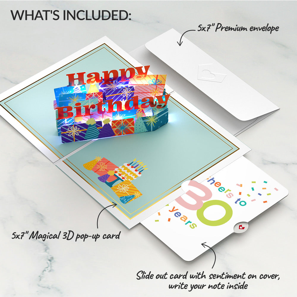 Wishing You a Happy 30th Birthday Music and Lights Pop-Up Card and Confetti Cake Sentiment Set