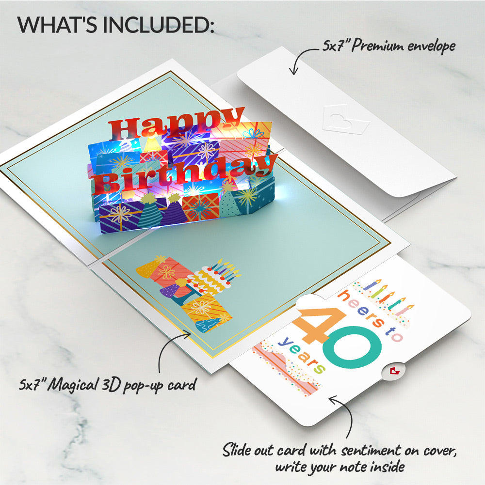Wishing You a Happy 40th Birthday Music and Lights Pop-Up Card and Confetti Cake Sentiment Set