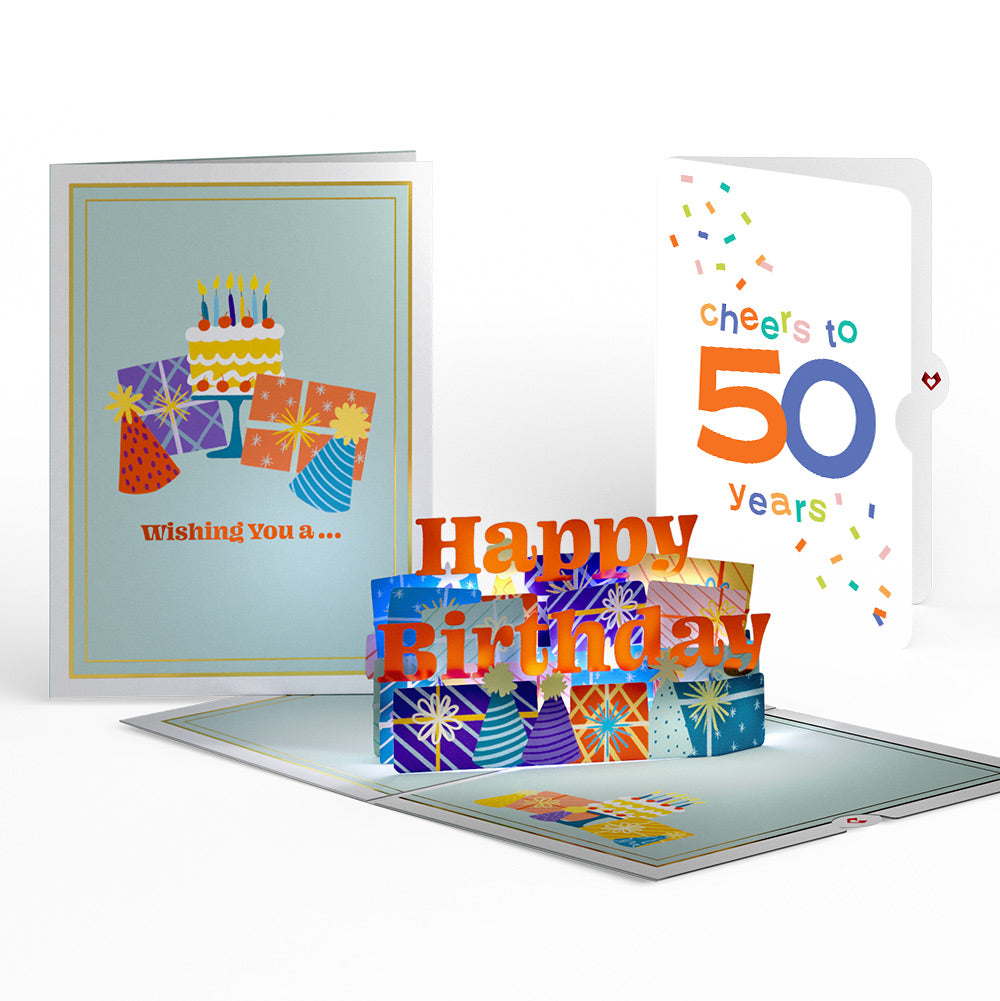 Wishing You a Happy 50th Birthday Music and Lights Pop-Up Card and Confetti Cake Sentiment Set