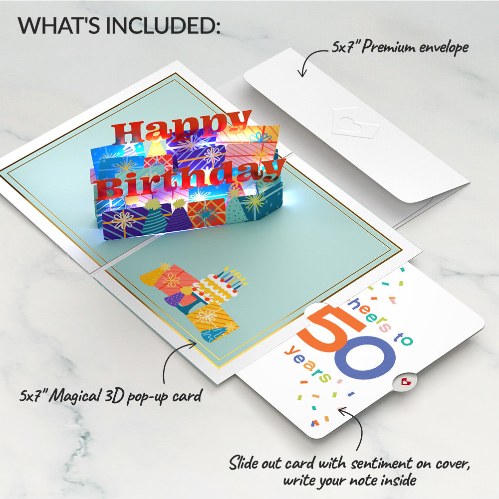 Wishing You a Happy 50th Birthday Music and Lights Pop-Up Card and Confetti Cake Sentiment Set