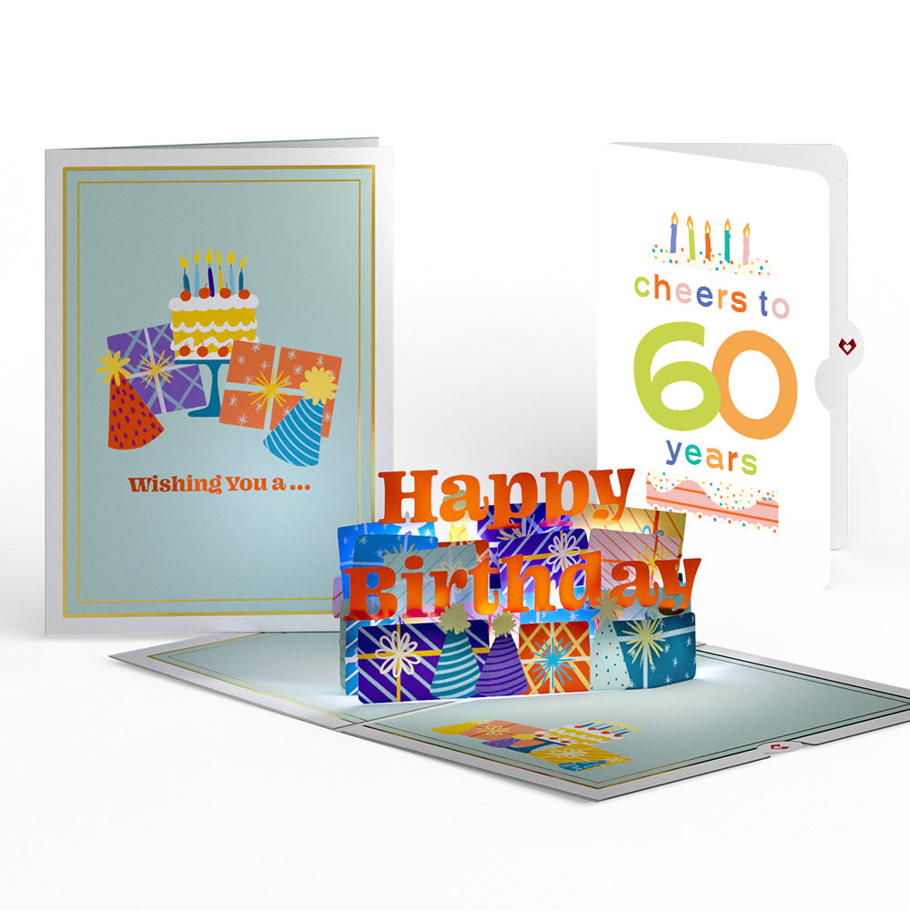Wishing You a Happy 60th Birthday Music and Lights Pop-Up Card and Confetti Cake Sentiment Set