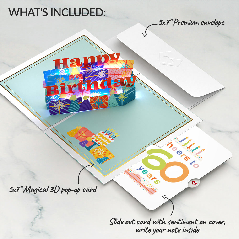 Wishing You a Happy 60th Birthday Music and Lights Pop-Up Card and Confetti Cake Sentiment Set