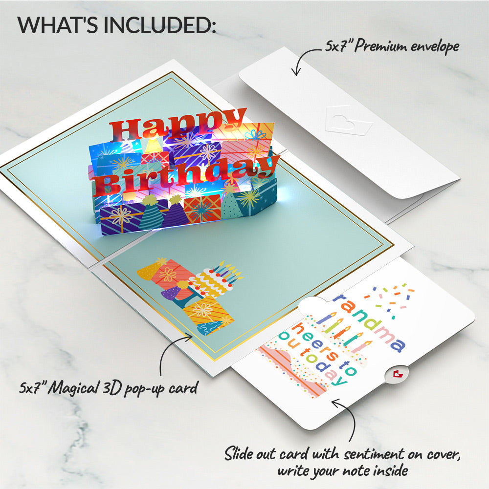 Wishing You a Happy Birthday Music and Lights Pop-Up Card and Sentiment Set for Grandma