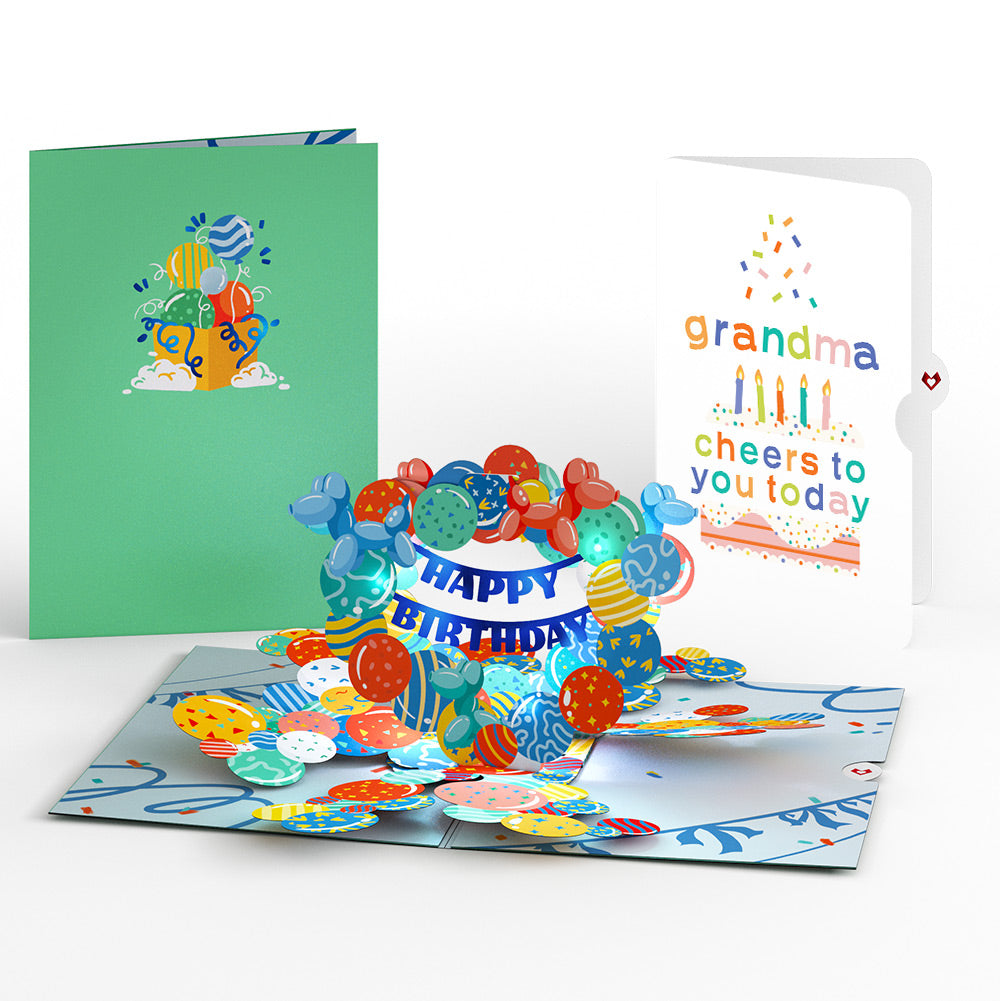 Happy Birthday Balloons Music and Lights Pop-Up Card and Sentiment Set for Grandma